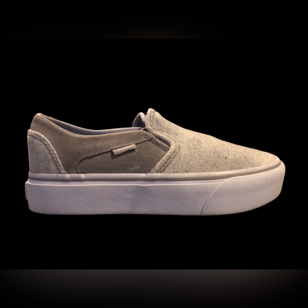 Vans Classic Slip-On Suede‎ Herringbone Texture Gray/White Glitter Women's Sz 7